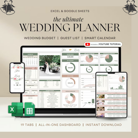 Digital Wedding Planner + Budget & Guest List Tracker (Templates)